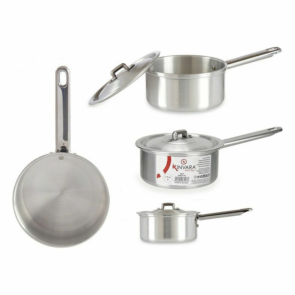 Casserole avec couvercle Kinvara 100018 100018 Argenté Aluminium Ø 14 cm 1 L 28 x 9 x 16 cm 16 x 9 x 28 cm (10 Unités)