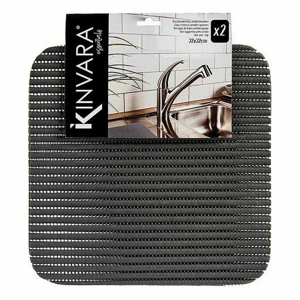 Tapis Antidérapant Kinvara SJ-A106 SJ-A106 Blanc Gris foncé Plastique 32 x 32 cm Lot 2 Pièces (24 Unités)