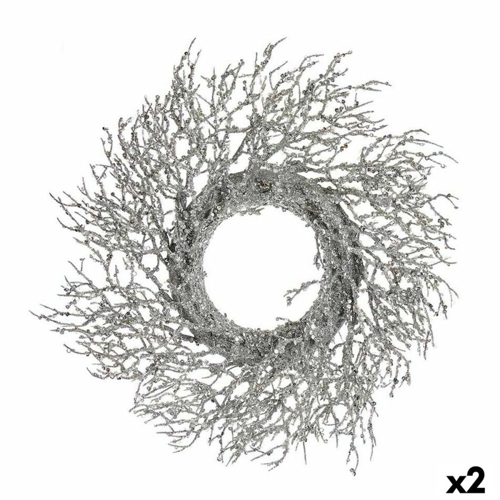 Weihnachtskranz Krist+ 3300/16-DB9-1 3300/16-DB9-1 Silberfarben Silber Kunststoff Zweig 50 x 10 x 50 cm (2 Stück)