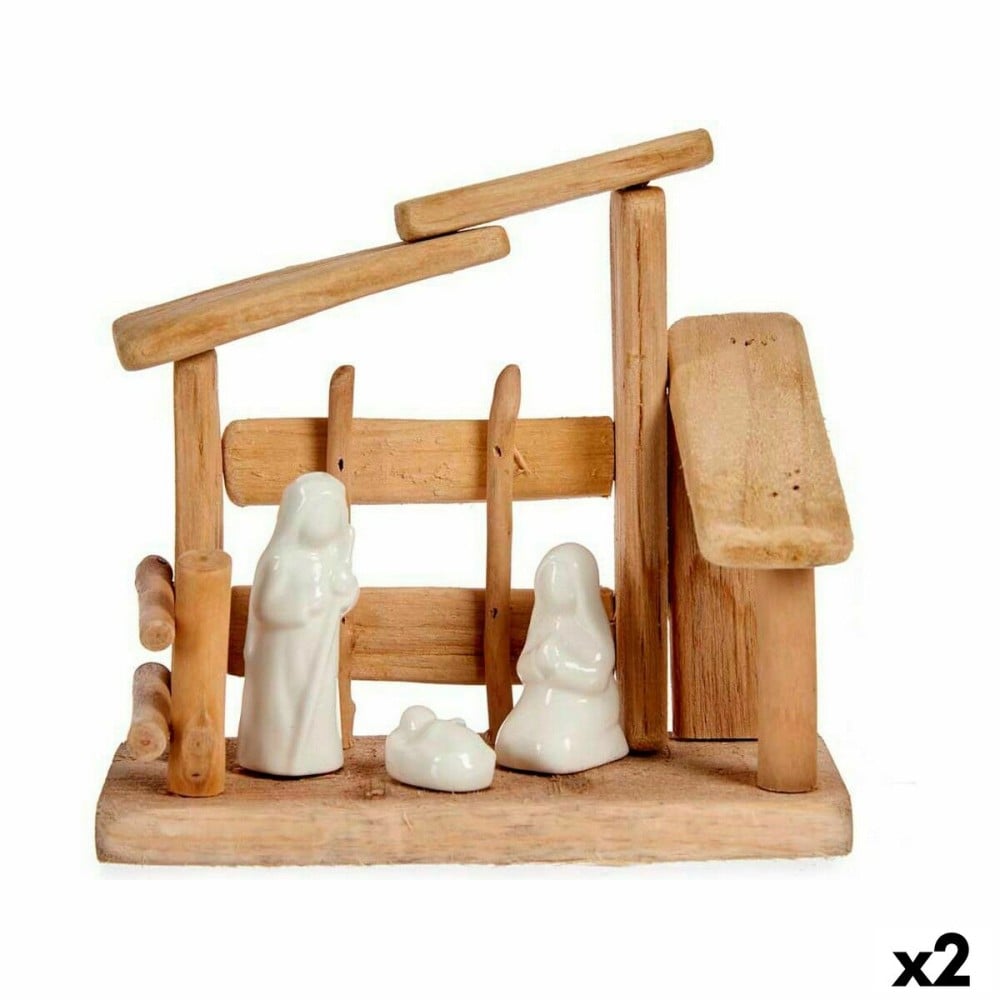 Weihnachtskrippe Krist+ 20A208-18 20A208-18 Weiß natürlich Holz aus Keramik 18 x 17 x 8 cm (2 Stück)