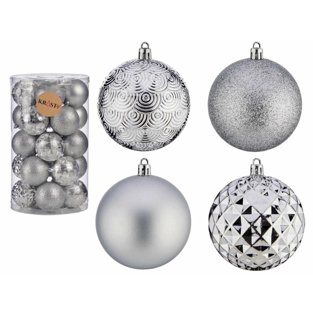 Weihnachtskugeln-Set Krist+ 91228 91228 Silberfarben PVC Ø 8 cm (4 Stück)