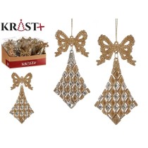 Décorations de Noël Krist+ 91742 91742 Champagne Plastique Paillettes Lien Losanges 7,5 x 1 x 15,5 cm 7,5 x 15,5 x 1 cm (24 Unit