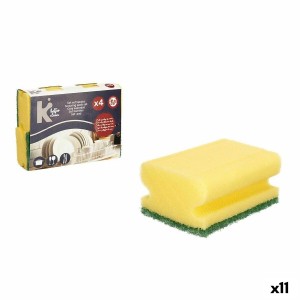Lot de tampons à récurer 11880016 11880016 Jaune Vert Polyuréthane Fibre abrasive 18 x 13 x 4,5 cm 4 Pièces (11 Unités)