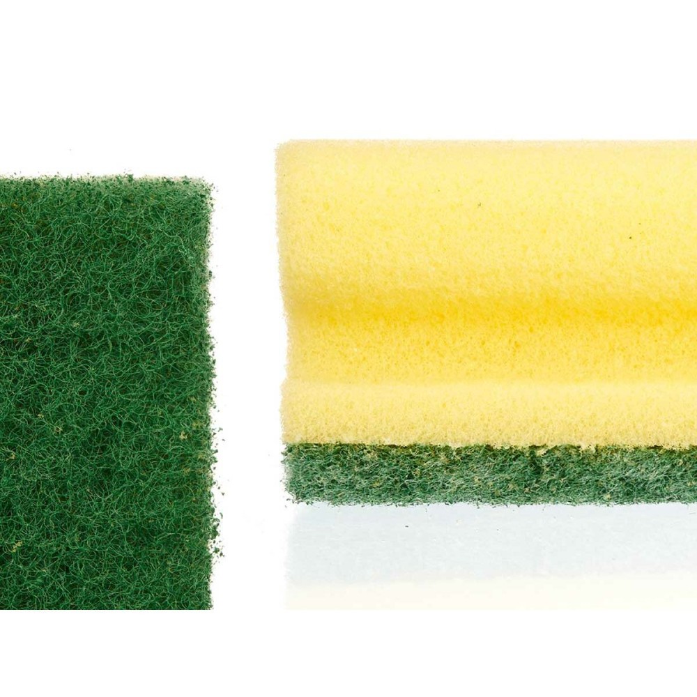 Lot de tampons à récurer 11880016 11880016 Jaune Vert Polyuréthane Fibre abrasive 18 x 13 x 4,5 cm 4 Pièces (11 Unités)