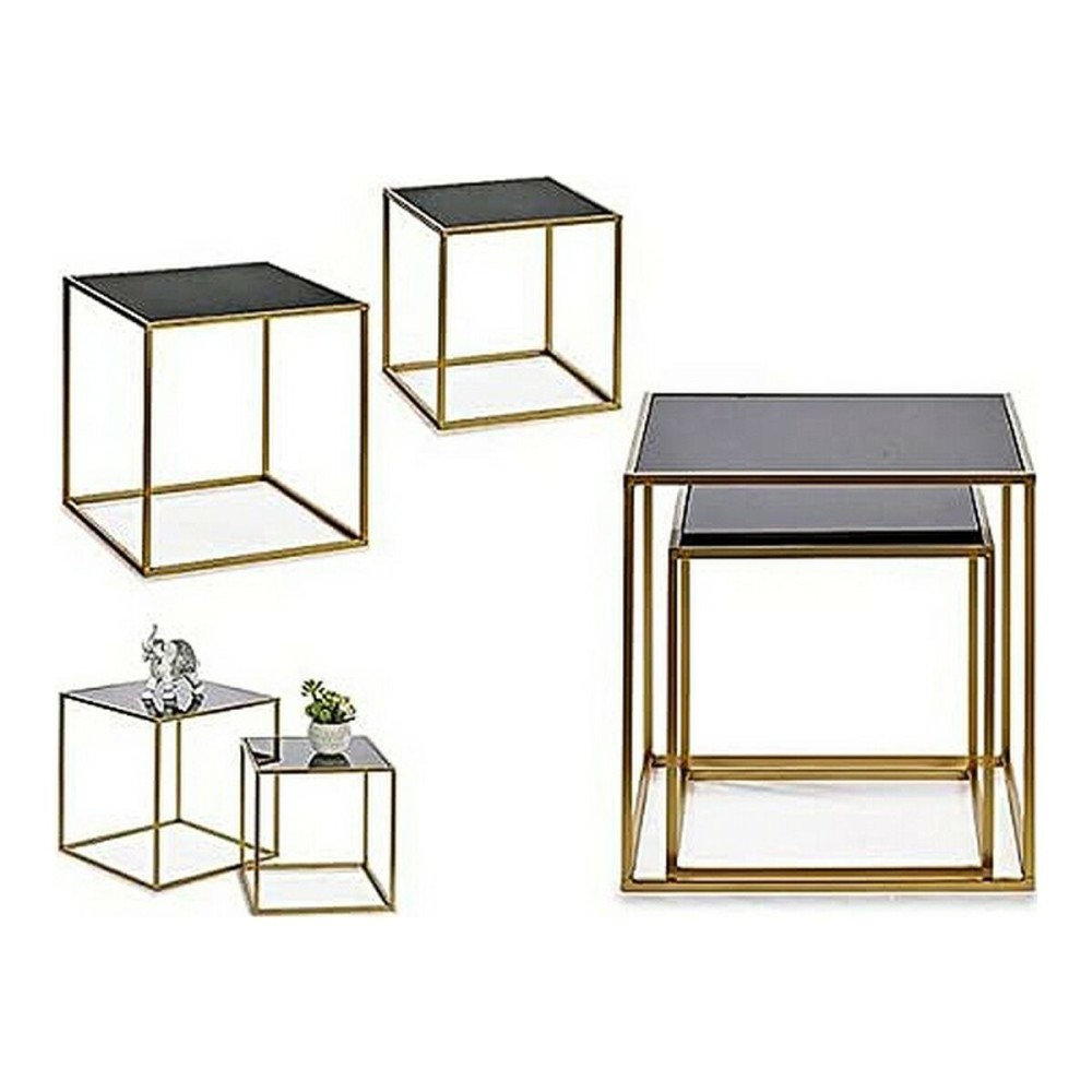 Set of 2 tables Gift Decor JY19350 JY19350 Black Golden Metal Crystal 50 x 50 x 50 cm