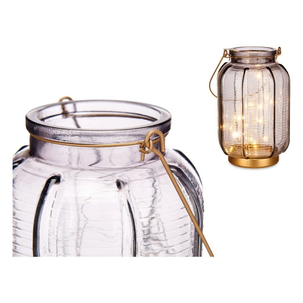 LED-Laterne Gift Decor L1422MSH-S L1422MSH-S Grau Gold Glas Streifen 14 x 22 x 14 cm 13,5 x 22 x 13,5 cm