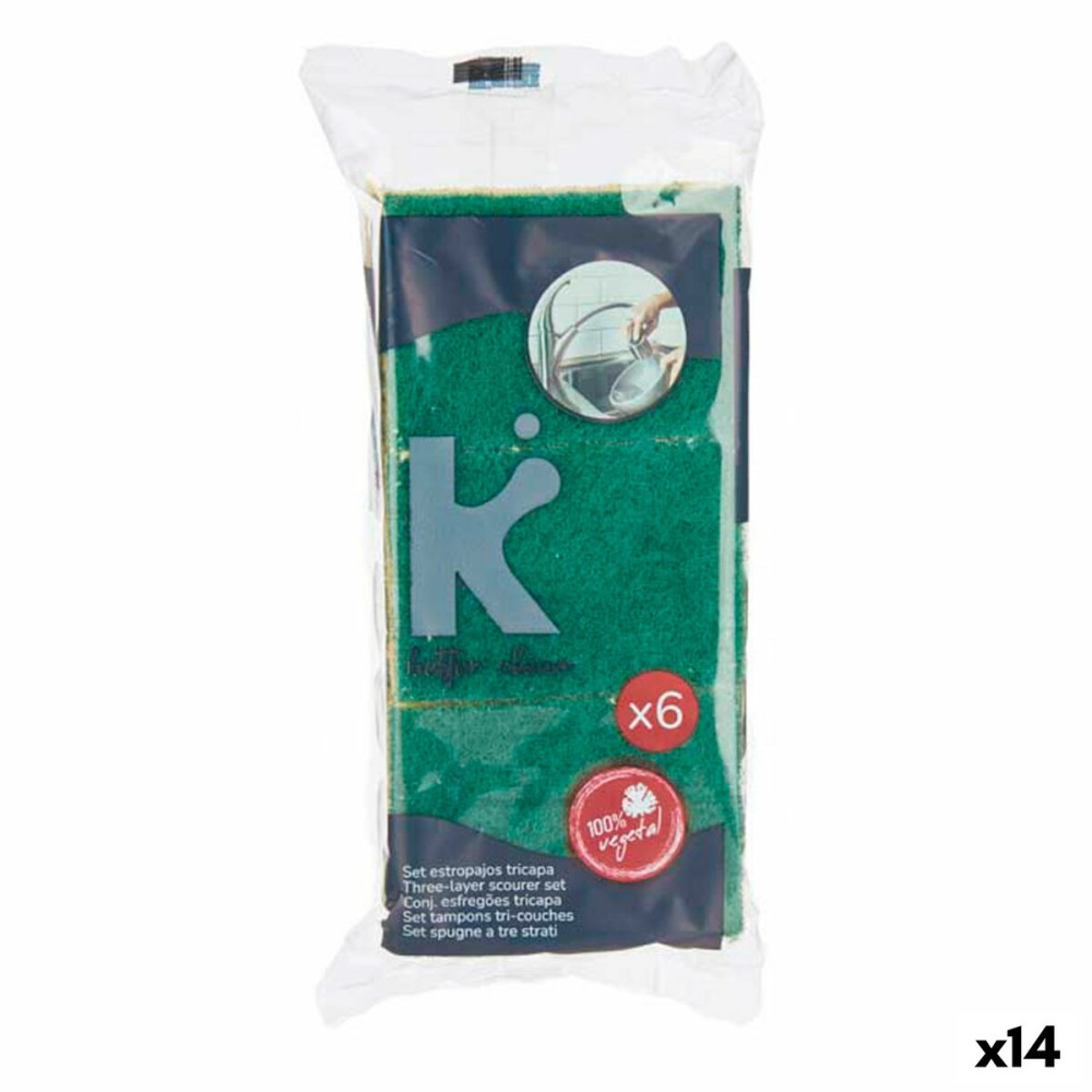 Lot de tampons à récurer 11880006 11880006 Jaune Vert Cellulose Fibre abrasive 9 x 5,5 x 2,5 cm 19,5 x 9 x 4 cm (14 Unités)