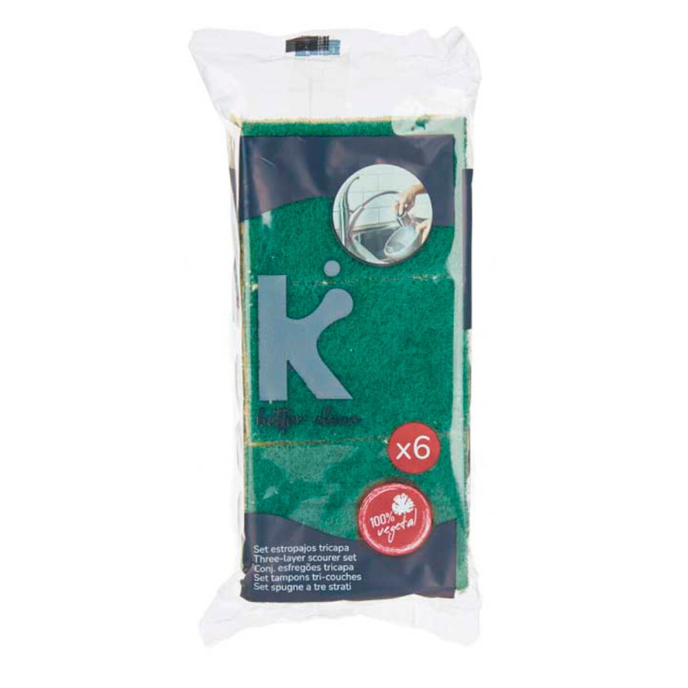 Lot de tampons à récurer 11880006 11880006 Jaune Vert Cellulose Fibre abrasive 9 x 5,5 x 2,5 cm 19,5 x 9 x 4 cm (14 Unités)