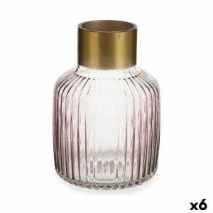 Vase Gift Decor V1522IP-C V1522IP-C Pink Golden Glass Stripes 14,5 x 22 x 14,5 cm (6 Units)
