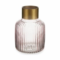 Vase Gift Decor V1522IP-C V1522IP-C Rose Doré verre Rayures 14,5 x 22 x 14,5 cm (6 Unités)