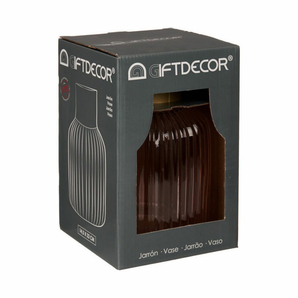 Vase Gift Decor V1522IP-C V1522IP-C Rosa Gold Glas Streifen 14,5 x 22 x 14,5 cm (6 Stück)