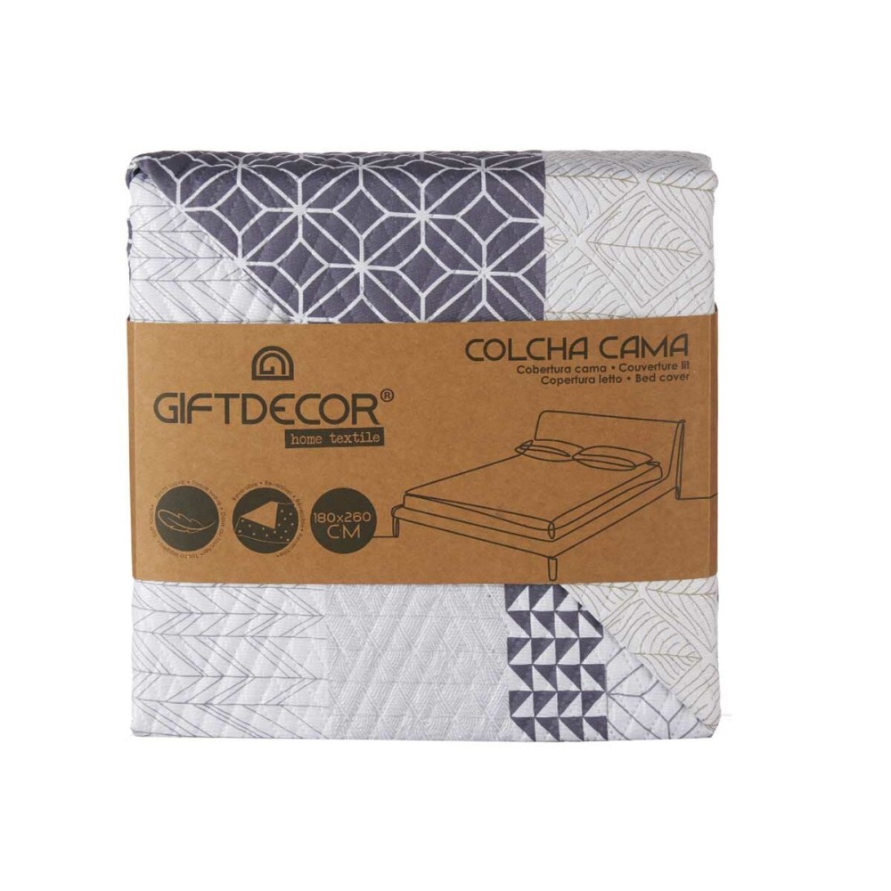 Reversible Bedspread Gift Decor 3520 3520 Blue White Grey 180 x 260 cm 260 x 0,3 x 180 cm Hexagonal (6 Units)