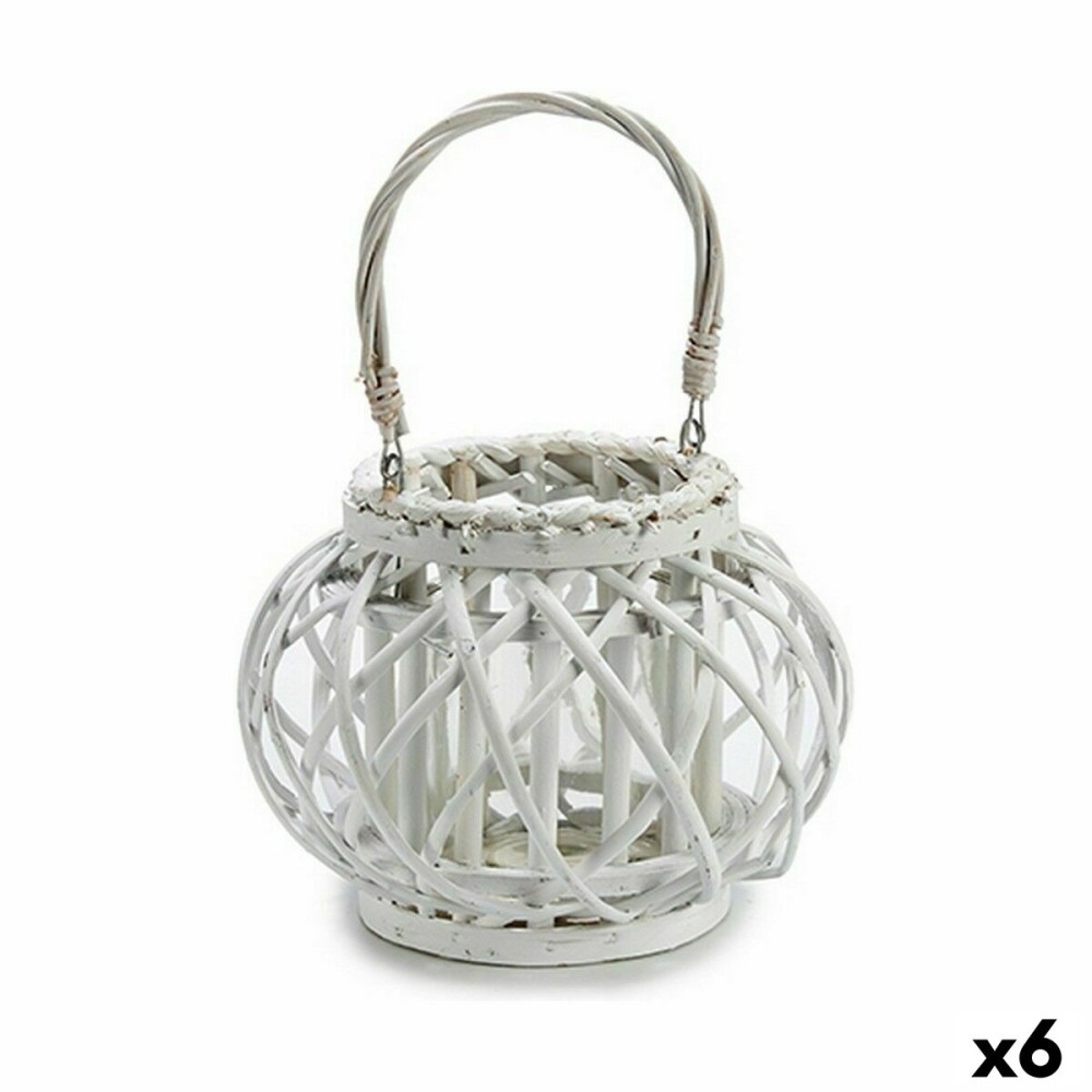 Candleholder Gift Decor 38618 38618 White wicker Glass 30 x 19 x 25,5 cm (6 Units)