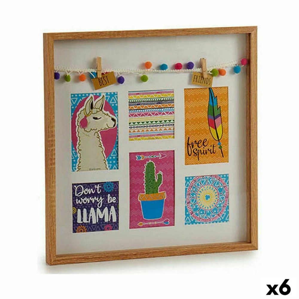 Wall photo frame Gift Decor 8K722946S 8K722946S Multicolour Wood Llama Tassels (6 Units)