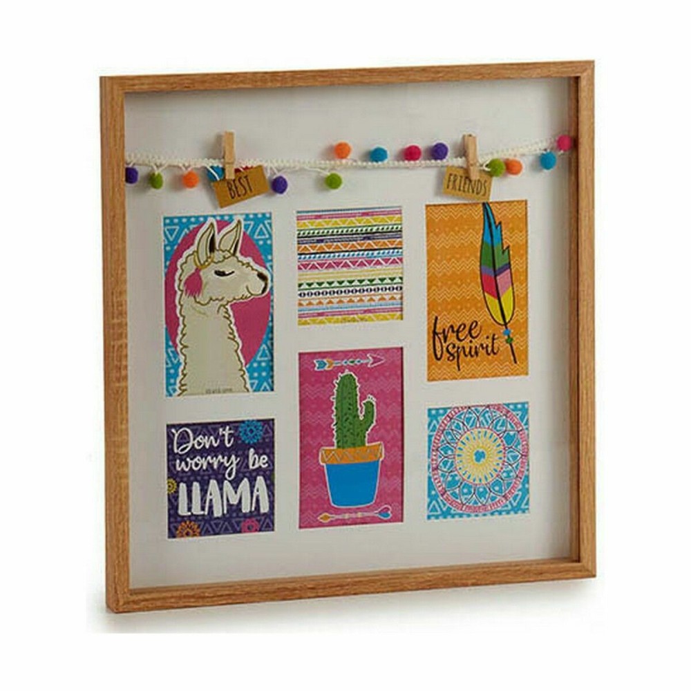 Wall photo frame Gift Decor 8K722946S 8K722946S Multicolour Wood Llama Tassels (6 Units)