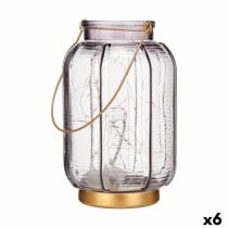LED Lantern Gift Decor L1422MSH-S L1422MSH-S Grey Golden Glass Stripes 14 x 22 x 14 cm 13,5 x 22 x 13,5 cm (6 Units)