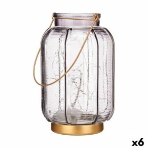 Lanterne à LED Gift Decor L1422MSH-S L1422MSH-S Gris Doré verre Rayures 14 x 22 x 14 cm 13,5 x 22 x 13,5 cm (6 Unités)