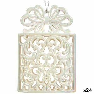 Christmas bauble Krist+ 91821 91821 Mother of pearl Plastic Glitter Gift Box 7,4 x 11,5 x 4 cm (24 Units)
