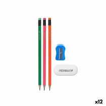 Ensemble de Crayons Pincello 477 477 Bleu Rouge Vert Orange Taille-crayon Gomme (12 Unités)