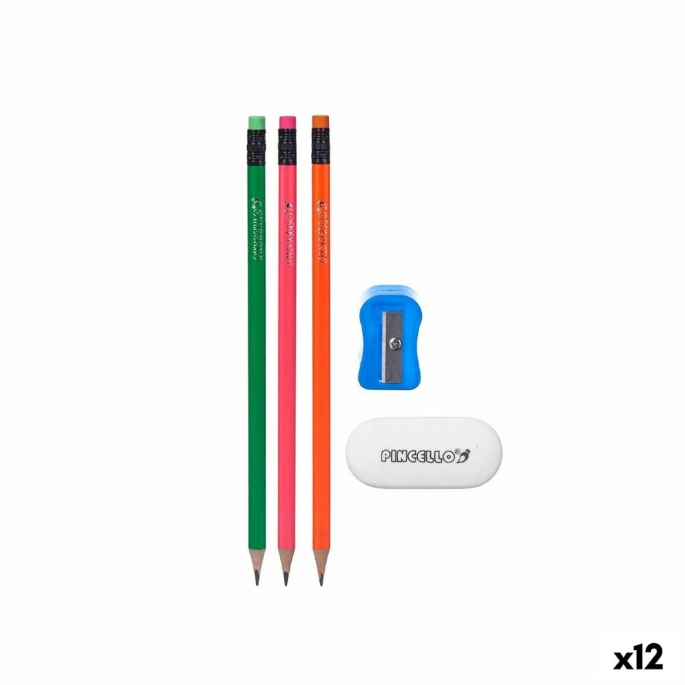 Ensemble de Crayons Pincello 477 477 Bleu Rouge Vert Orange Taille-crayon Gomme (12 Unités)