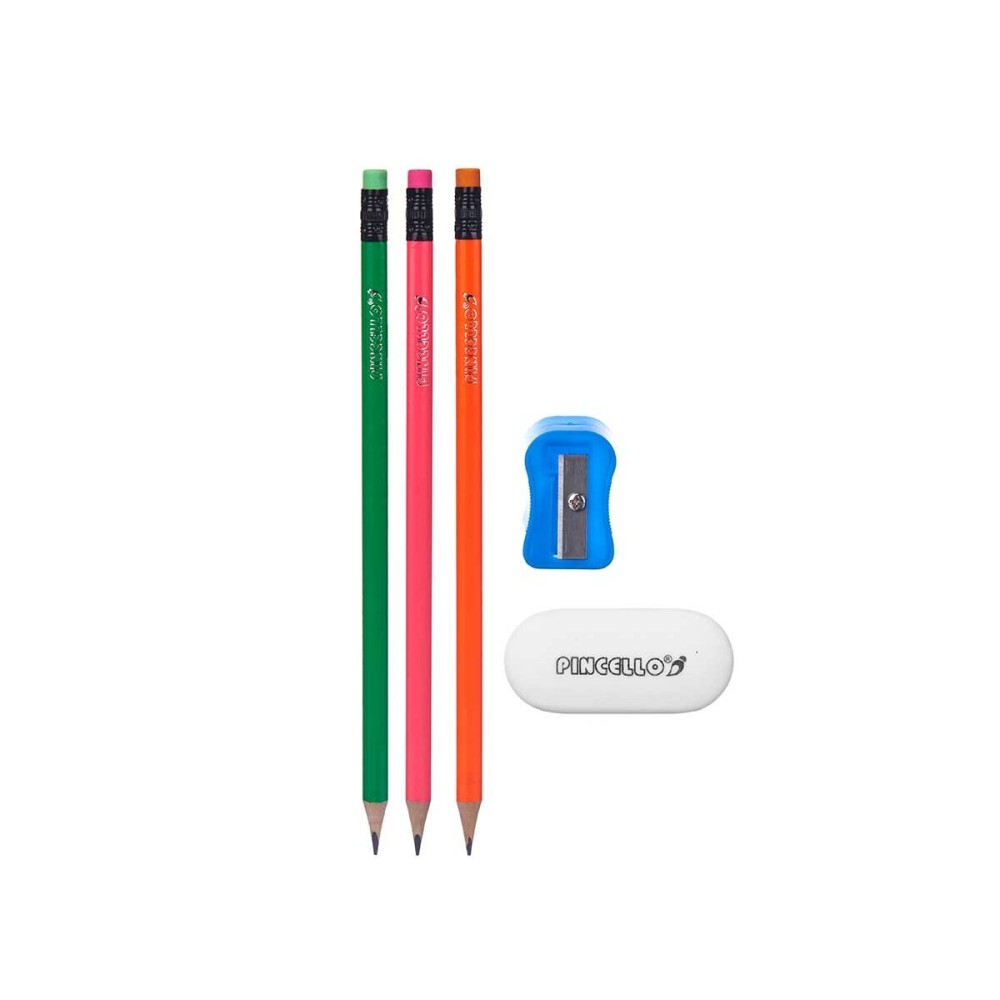 Ensemble de Crayons Pincello 477 477 Bleu Rouge Vert Orange Taille-crayon Gomme (12 Unités)