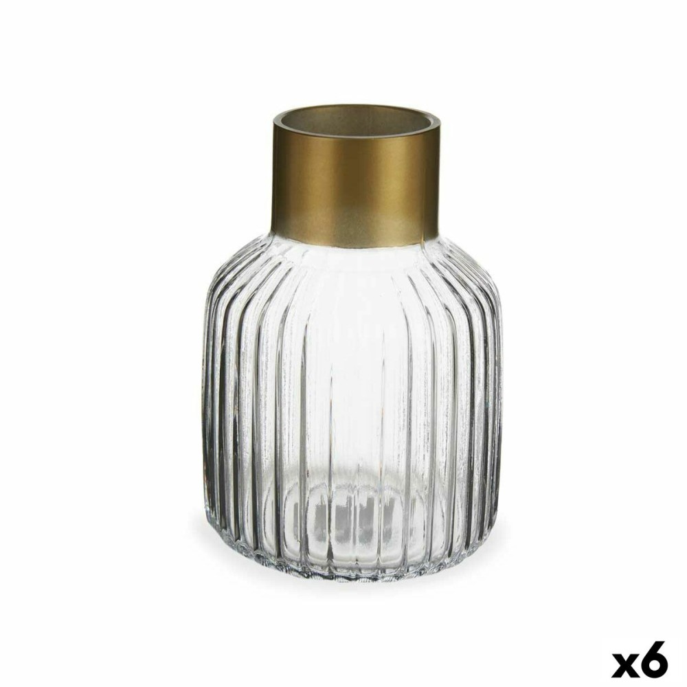 Vase Gift Decor V1522IP-T V1522IP-T Durchsichtig Gold Glas 14,5 x 22 x 14,5 cm (6 Stück)