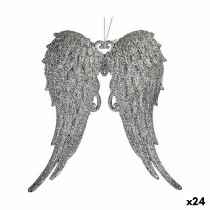 Décorations de Noël Krist+ GEL-202001200S GEL-202001200S Argenté Plastique Paillettes Ailes d'ange 13 x 14,5 x 2,5 cm (24 Unités
