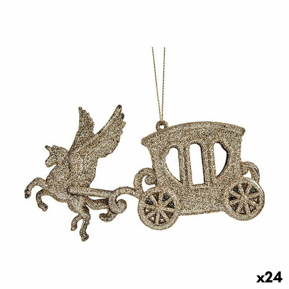 Weihnachtsschmuck Krist+ 91754 91754 Champagne Kunststoff Glitzernd Magic Kutsche 15 x 8,5 x 4,5 cm (24 Stück)
