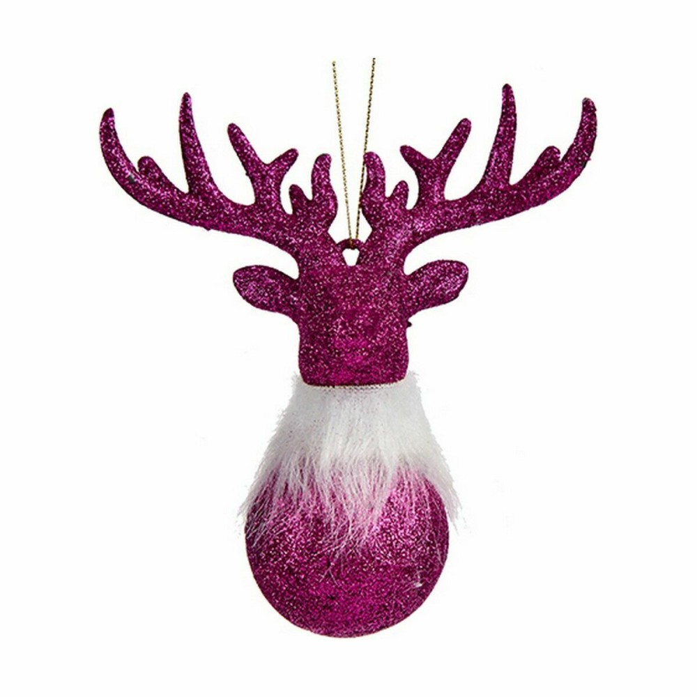 Christmas bauble Krist+ 91799 91799 Fuchsia Plastic Glitter Reindeer 14 x 15,5 x 7 cm 13,5 x 15,5 x 7 cm (24 Units)