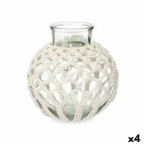 Vase Gift Decor 75095 75095 Weiß Durchsichtig Stoff Glas Makramee 25 x 26,5 x 25 cm (4 Stück)