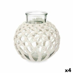 Vase Gift Decor 75095 75095 Weiß Durchsichtig Stoff Glas Makramee 25 x 26,5 x 25 cm (4 Stück)