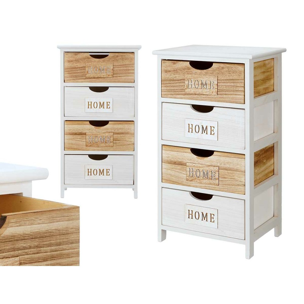Schubladenschrank Gift Decor HW6650-4D Home Weiß Braun 40 x 73,5 x 29 cm
