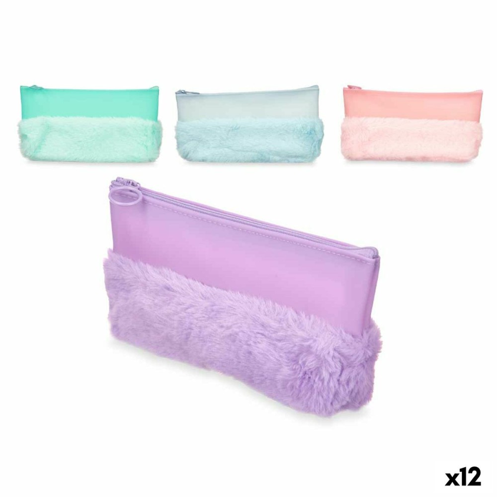 Trousse d'écolier Pincello 443 Bleu Vert Violet Rose 21 x 9 x 3 cm Pompon (12 Unités)