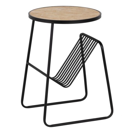 Petite Table d'Appoint Noir Naturel Fer Bois MDF 46 x 48 x 66 cm