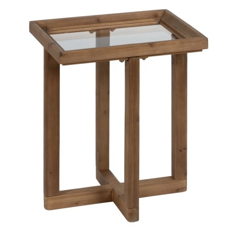 Table d'appoint Naturel Verre trempé Bois d'épicéa 50 x 38 x 60 cm