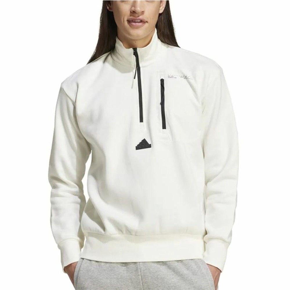 Men’s Sweatshirt without Hood Adidas City Es e Fleece Half-Zip White XXL