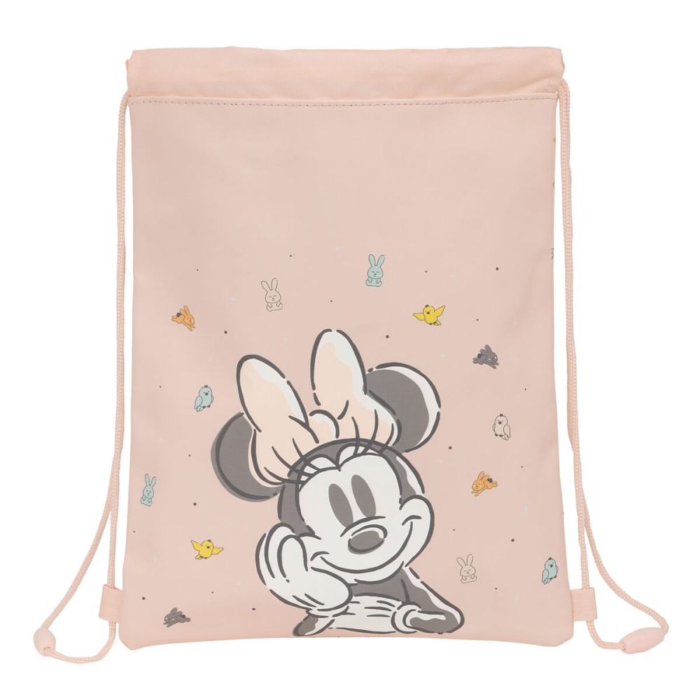 Rucksacktasche mit Bändern Minnie Mouse Baby Rosa 26 x 34 x 1 cm