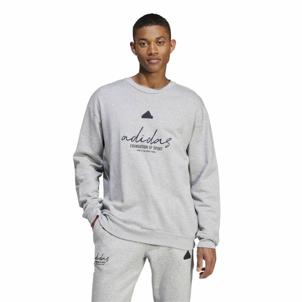Herren Sweater ohne Kapuze Adidas Brand Love French Terry Grau