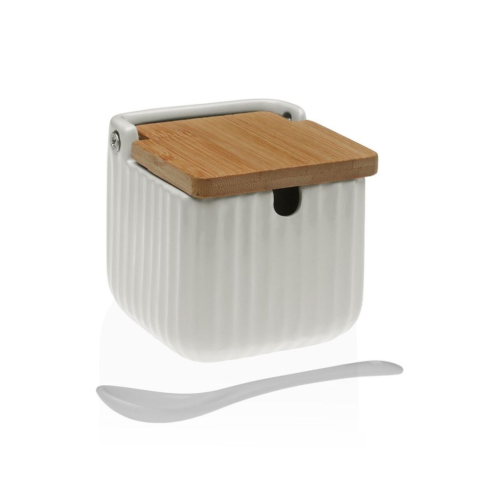 Zuckerdose Versa Weiß aus Keramik Bambus Dolomite 8,3 x 8,3 x 8,3 cm