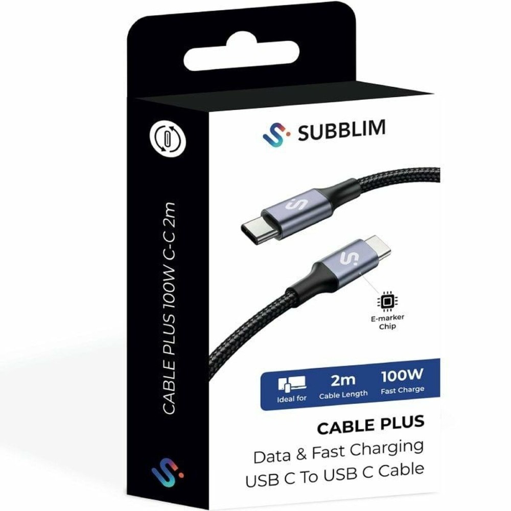 Câble USB-C vers USB-C Subblim SUBCAB-C10002 2 m Noir