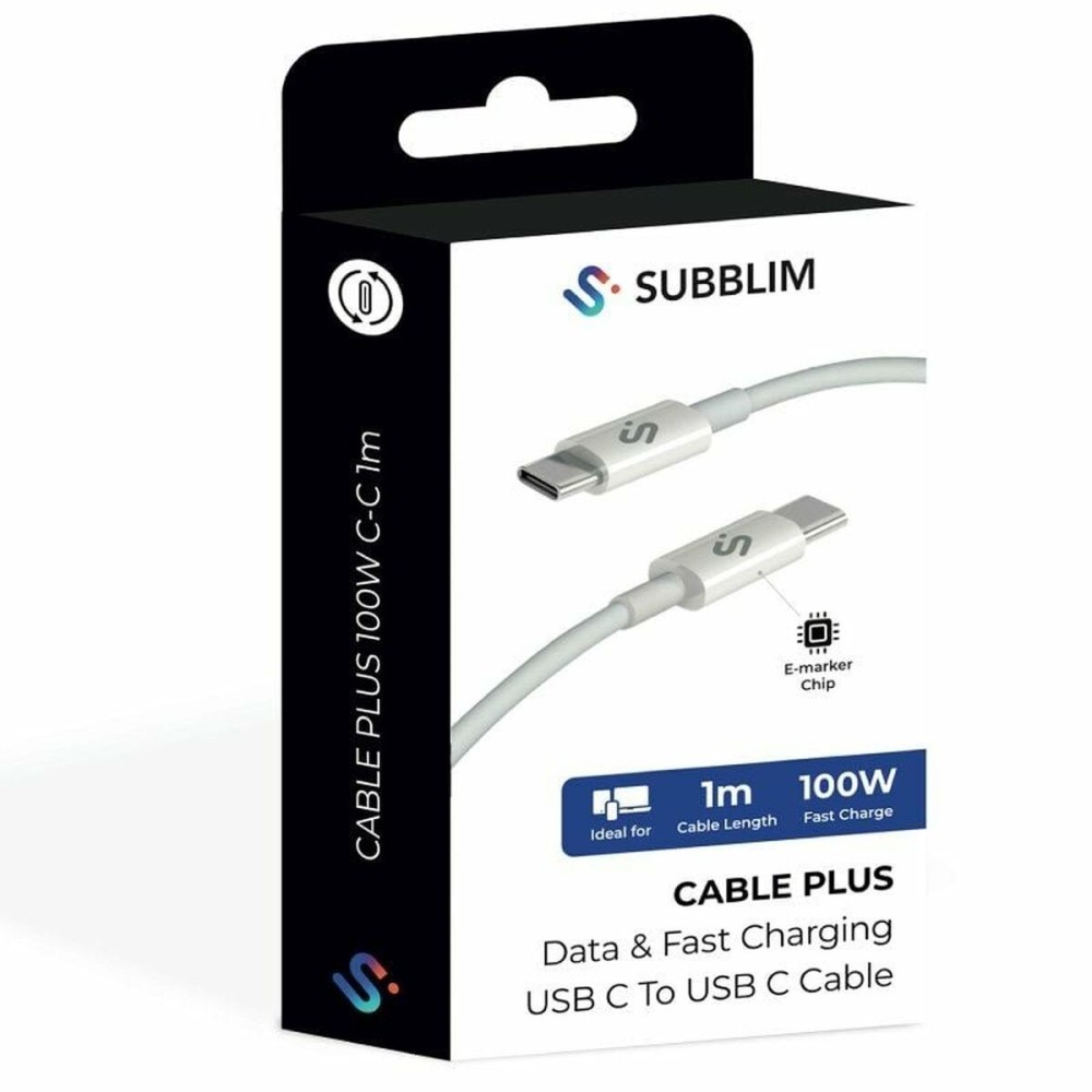 Câble USB-C vers USB-C Subblim SUBCAB-C10010 1 m Blanc Noir