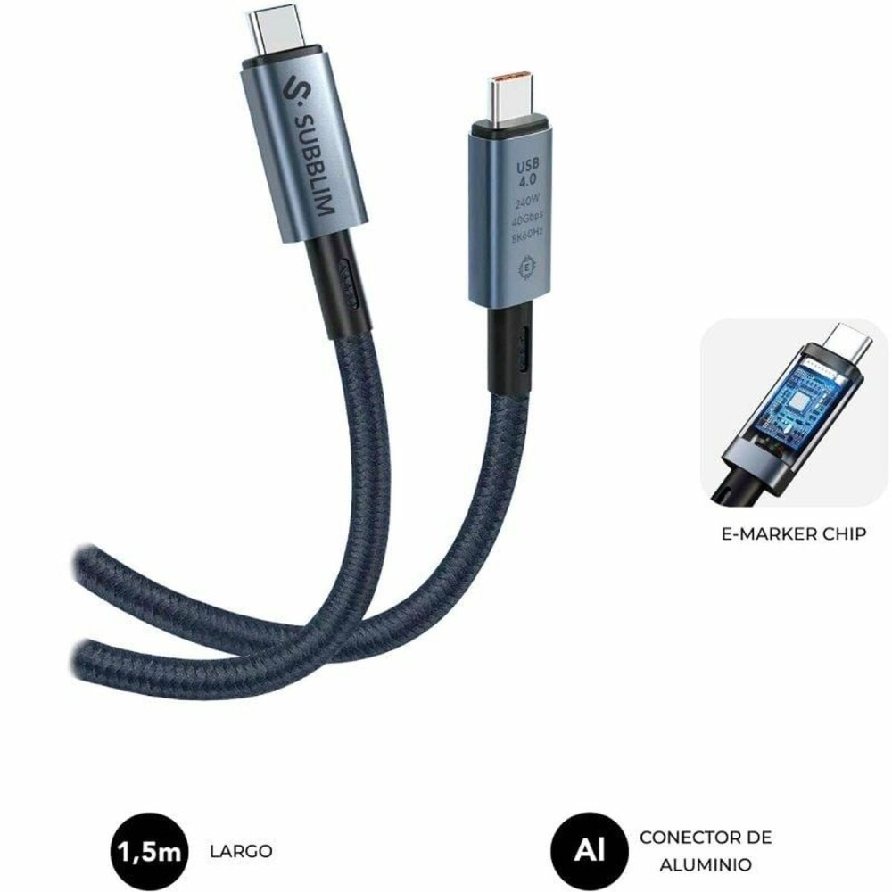 Câble USB-C vers USB-C Subblim SUBCAB-C24010 1,5 m Noir