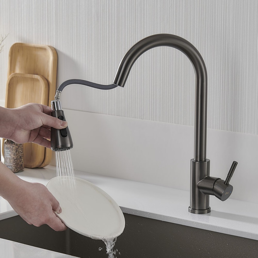Mixer Tap Fontastock Grey Stainless steel Ceramic C-shaped