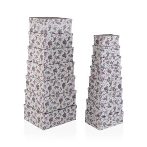 Set of Stackable Organising Boxes Versa Cardboard Lavendar 10 Pieces