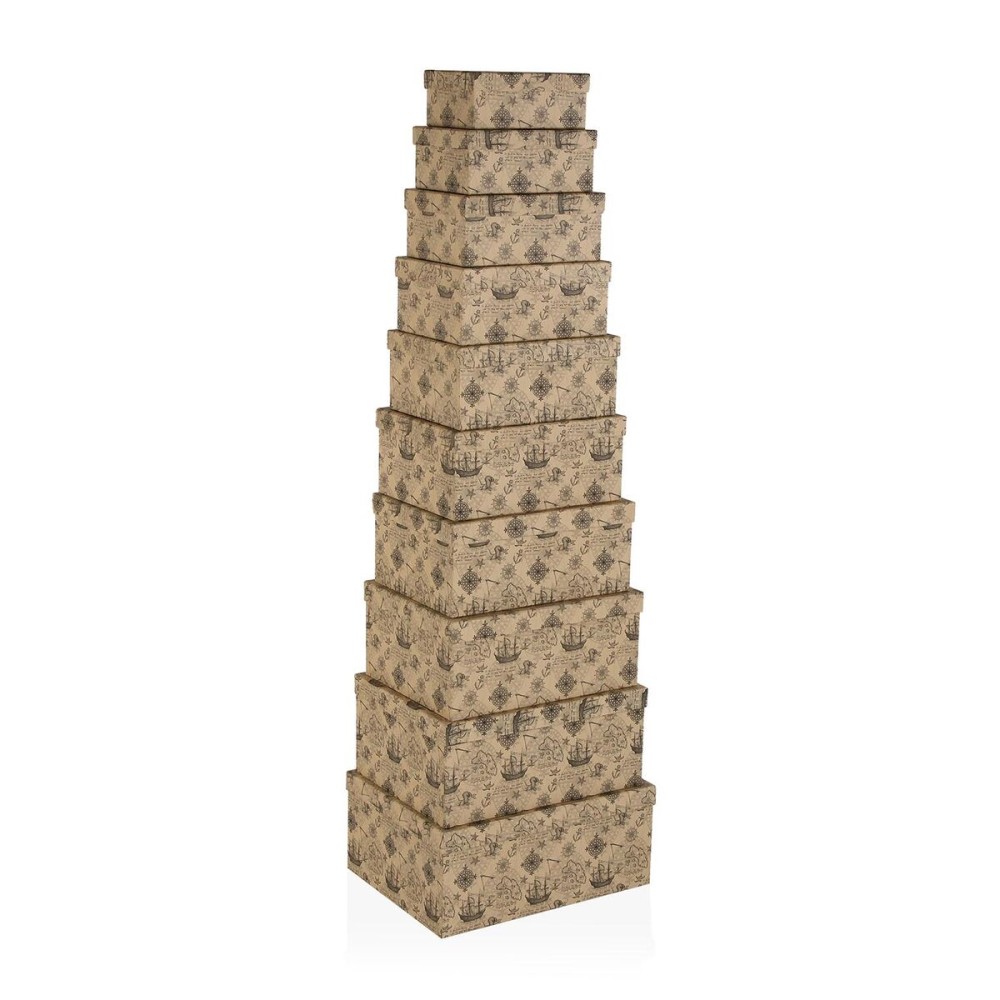 Jeu de Caisses de Rangement Empilables Versa Carton Bateau 10 Pièces