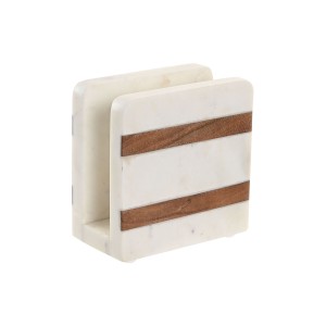 Napkin holder Home ESPRIT White Natural Acacia 12,7 X 7 X 12,7 CM