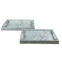 Tablett für Snacks Home ESPRIT Weiß Braun Tropical 46 x 27 x 4,5 cm (2 Stück)