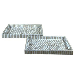 Tablett für Snacks Home ESPRIT Weiß Braun Tropical 46 x 27 x 4,5 cm (2 Stück)