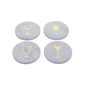 Untersetzer Home ESPRIT Weiß natürlich Messing Marmor 10 x 10 x 1 cm (2 Stück) (4 Stück)
