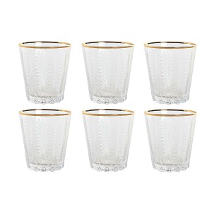 Set of glasses Home ESPRIT Transparent Golden Crystal With relief 350 ml (6 Units)